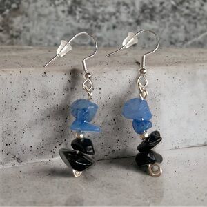 Blue Chalcedony with black onyx earrings